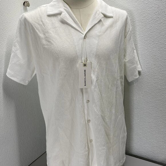 Blanco By Nature Men’s Textured Cotton Button Shirt Size L White - Picture 13 of 14
